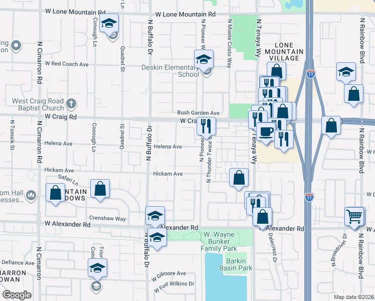 map of restaurants, bars, coffee shops, grocery stores, and more near 1465 Helena Avenue in Las Vegas