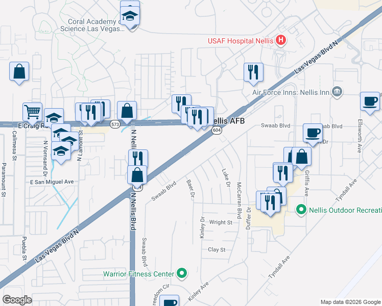 map of restaurants, bars, coffee shops, grocery stores, and more near 4328 Las Vegas Boulevard North in Las Vegas