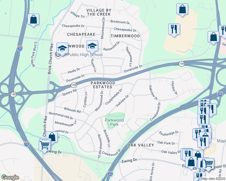 map of restaurants, bars, coffee shops, grocery stores, and more near 3206 Roleeson Ln in Nashville