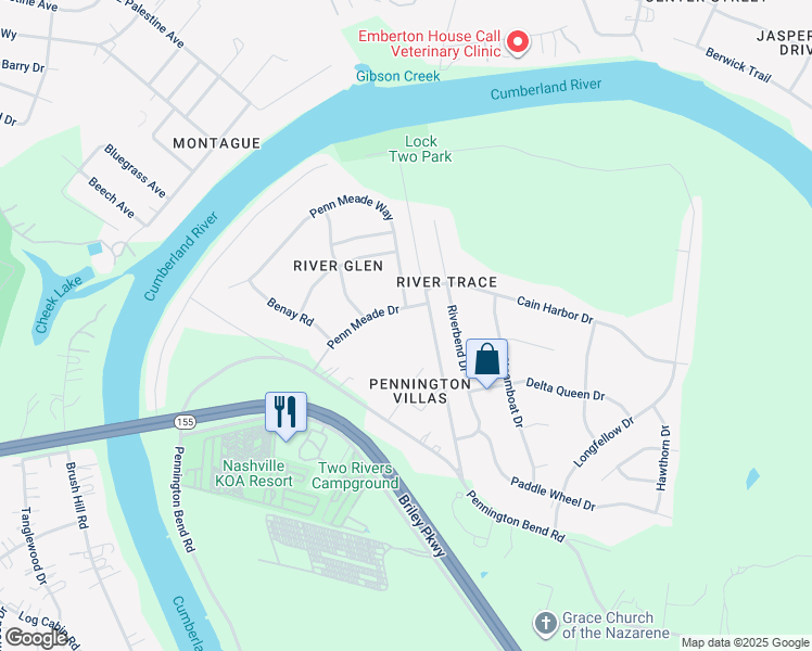map of restaurants, bars, coffee shops, grocery stores, and more near 2824 Penn Meade Dr in Nashville