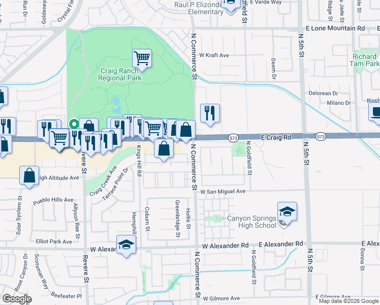 map of restaurants, bars, coffee shops, grocery stores, and more near 4370 Westbury Square Street in North Las Vegas