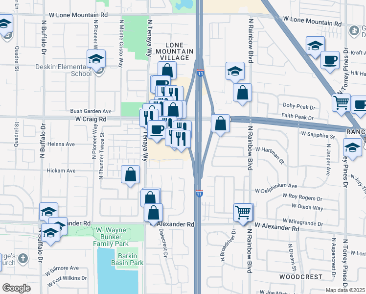 map of restaurants, bars, coffee shops, grocery stores, and more near 7071 West Craig Road in Las Vegas