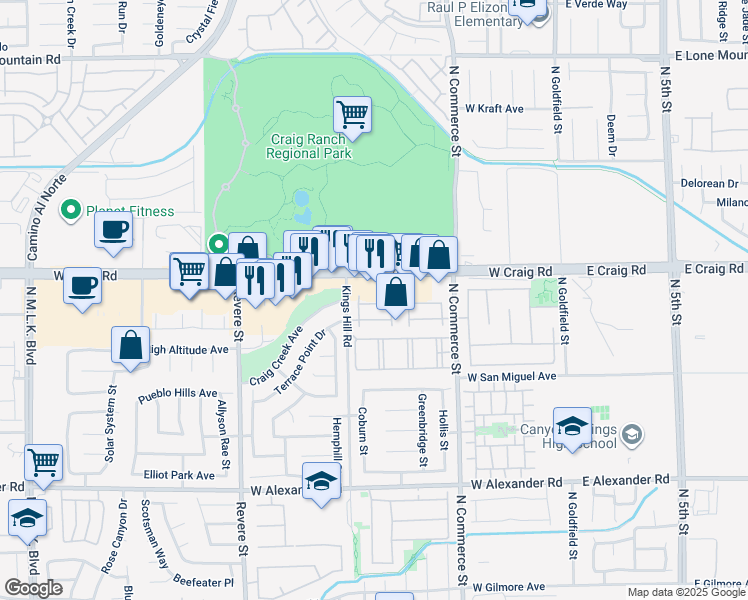 map of restaurants, bars, coffee shops, grocery stores, and more near 450 Westminster Hall Avenue in North Las Vegas