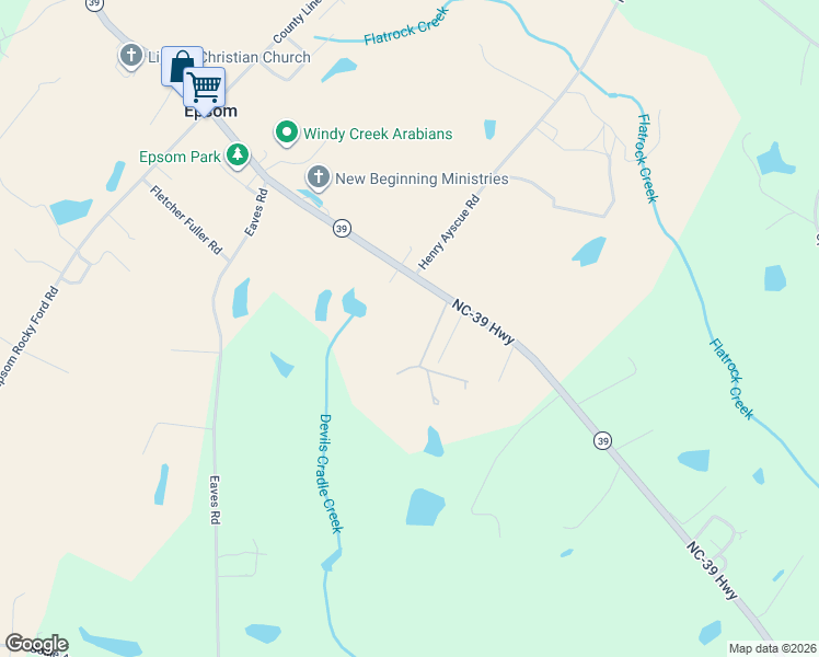 map of restaurants, bars, coffee shops, grocery stores, and more near 8302 North Carolina 39 in Henderson