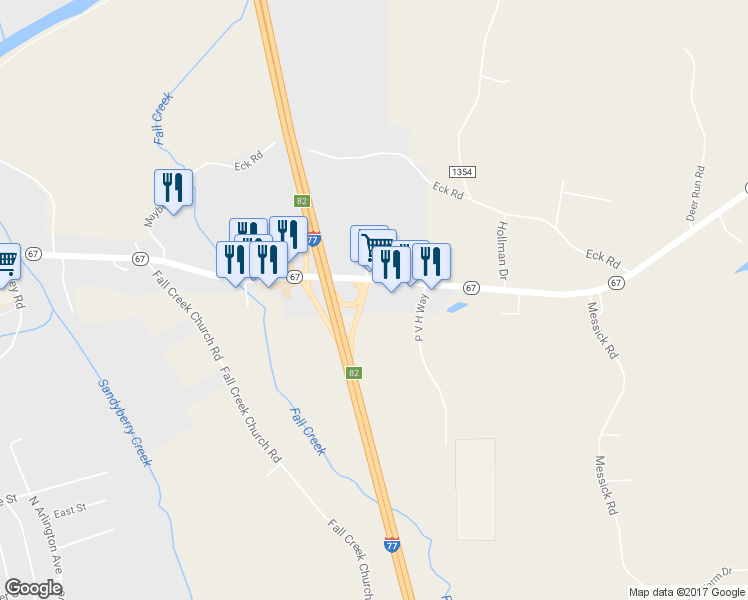 map of restaurants, bars, coffee shops, grocery stores, and more near North Carolina 67 in Jonesville