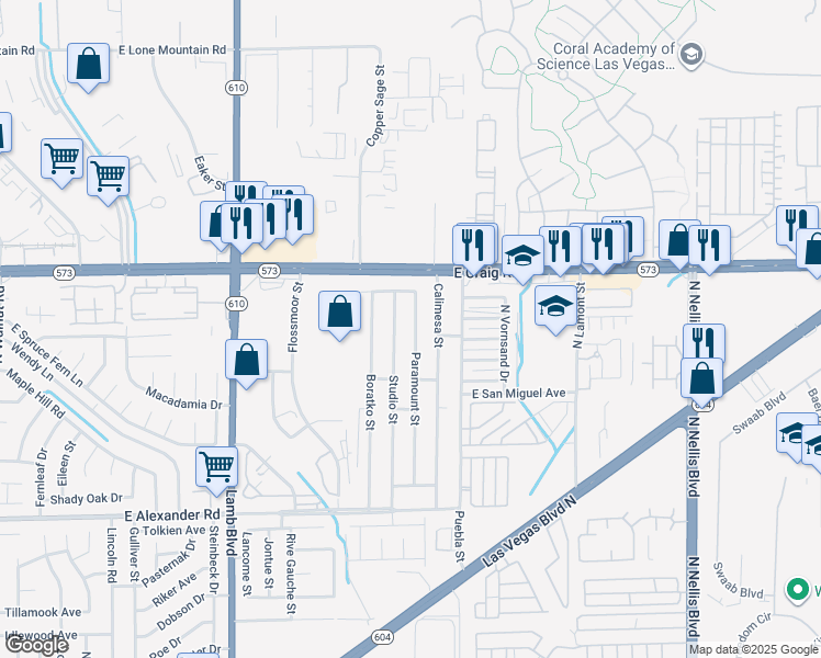 map of restaurants, bars, coffee shops, grocery stores, and more near 4323 Paramount Street in Las Vegas