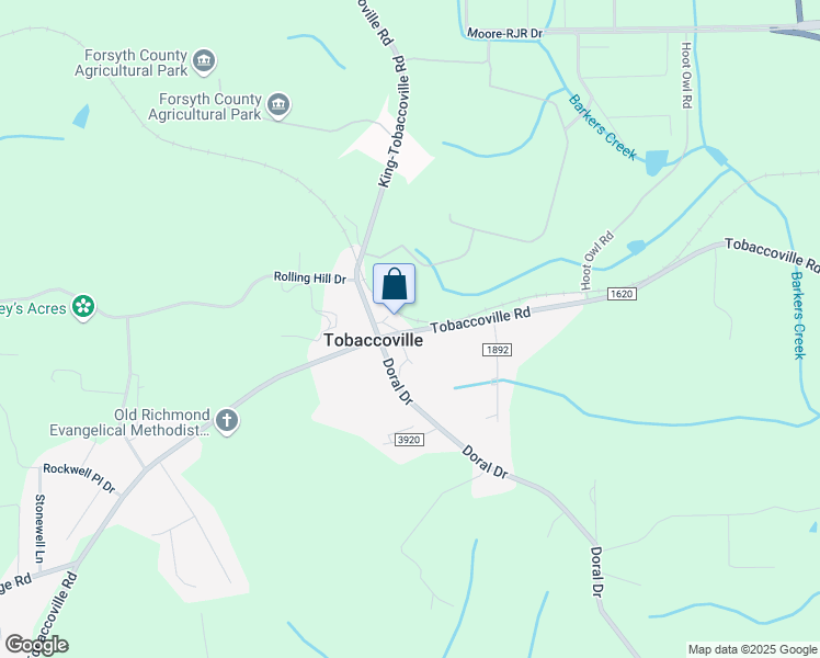 map of restaurants, bars, coffee shops, grocery stores, and more near 4051 Tobaccoville Road in Tobaccoville