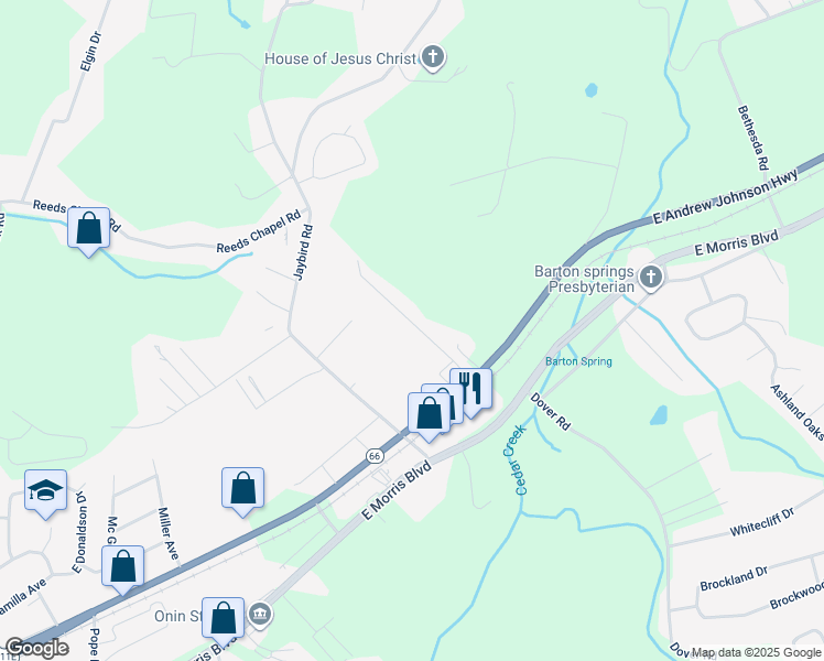 map of restaurants, bars, coffee shops, grocery stores, and more near 4471 E Andrew Johnson Hwy in Morristown