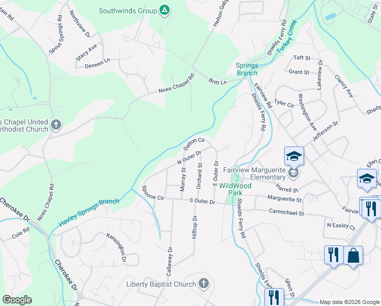 map of restaurants, bars, coffee shops, grocery stores, and more near 859 North Outer Drive in Morristown