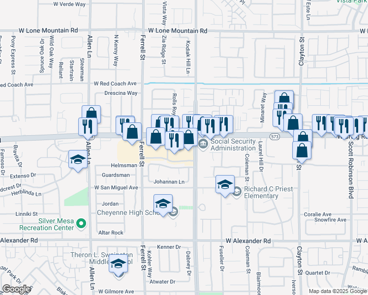 map of restaurants, bars, coffee shops, grocery stores, and more near 3013 West Craig Road in North Las Vegas