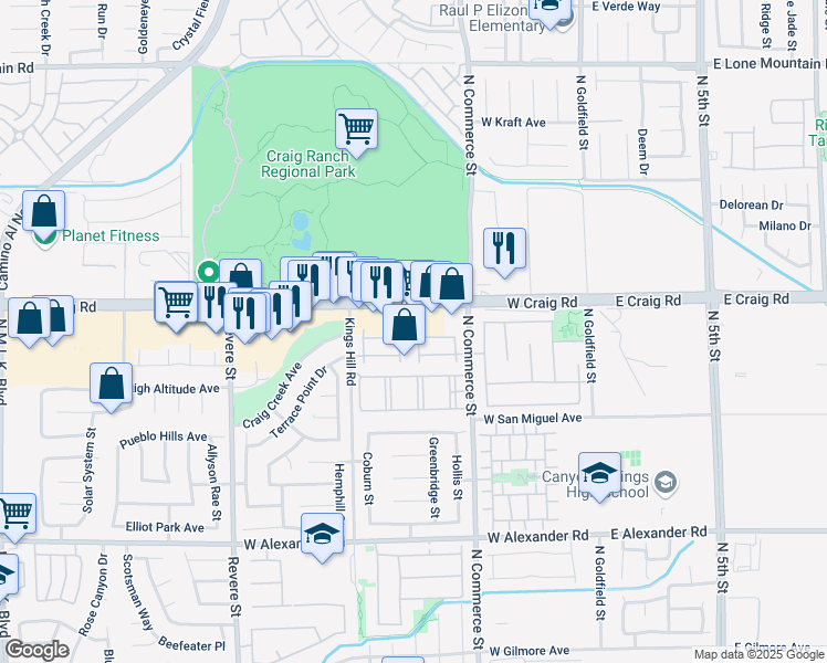 map of restaurants, bars, coffee shops, grocery stores, and more near 4375 Braeburn Glen Street in North Las Vegas