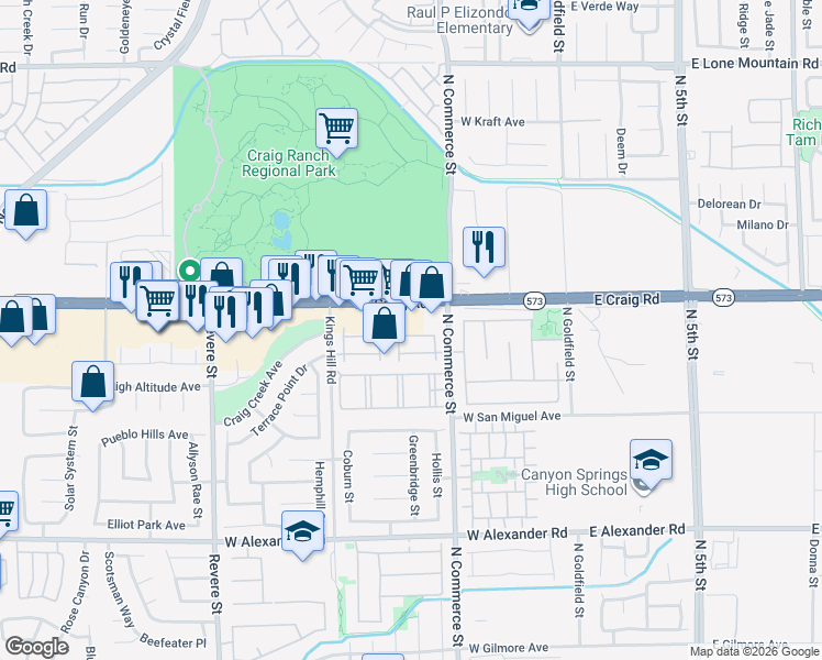 map of restaurants, bars, coffee shops, grocery stores, and more near 310 Clarence House Avenue in North Las Vegas