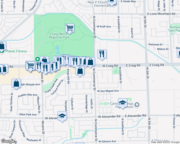 map of restaurants, bars, coffee shops, grocery stores, and more near 310 Clarence House Avenue in North Las Vegas