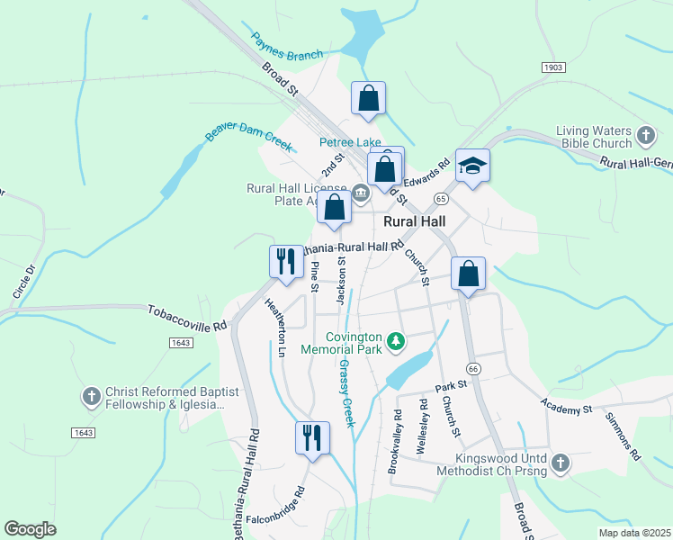 map of restaurants, bars, coffee shops, grocery stores, and more near 7770 Jackson Street in Rural Hall