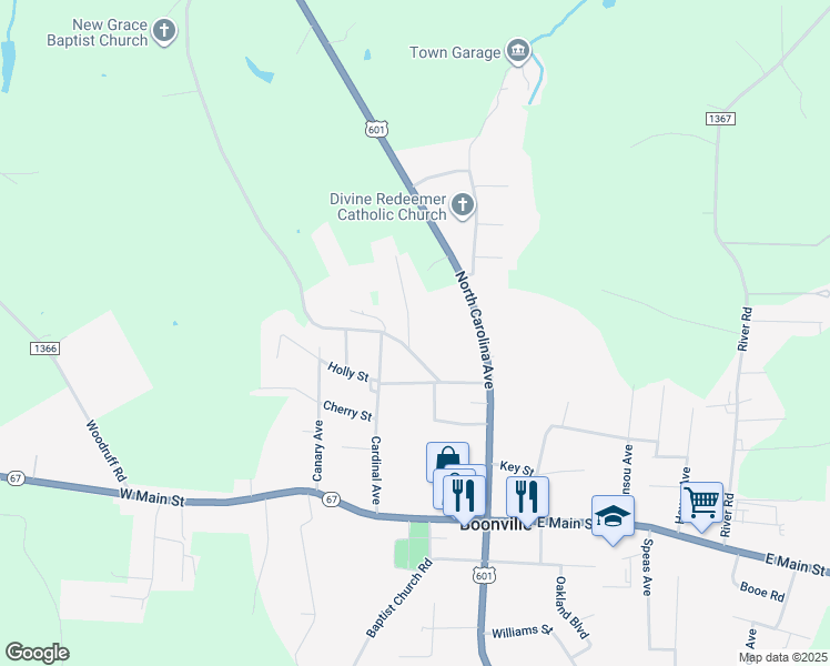 map of restaurants, bars, coffee shops, grocery stores, and more near 108 Sizemore Avenue in Boonville