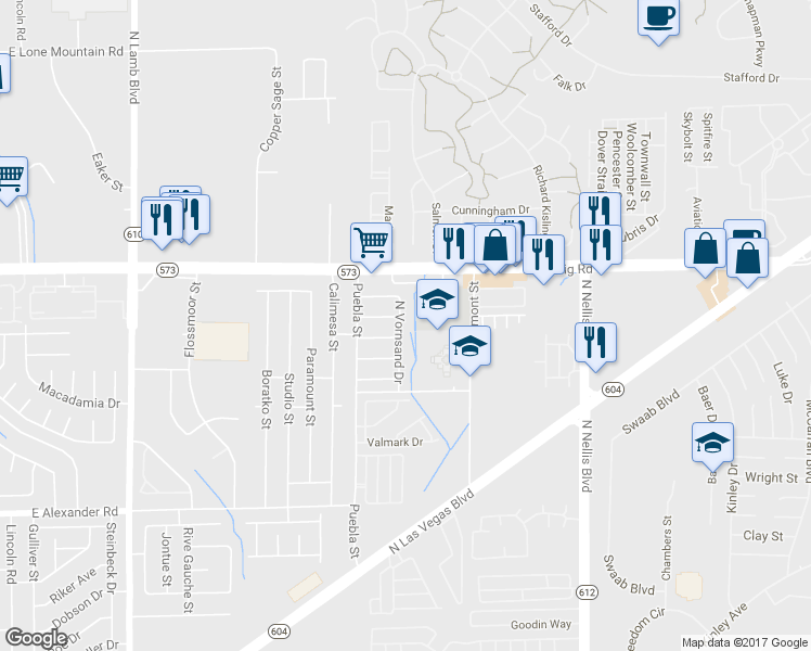 map of restaurants, bars, coffee shops, grocery stores, and more near 4343 North Vornsand Drive in Las Vegas
