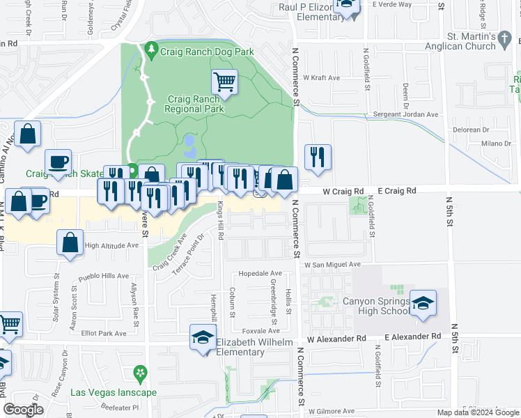 map of restaurants, bars, coffee shops, grocery stores, and more near 4375 Braeburn Glen Street in North Las Vegas