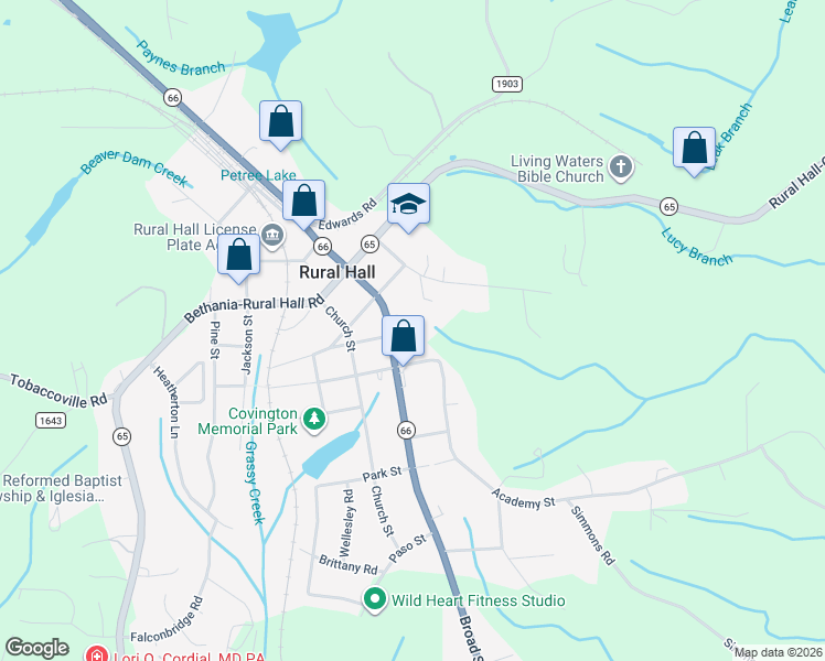 map of restaurants, bars, coffee shops, grocery stores, and more near 7939 Broad Street in Rural Hall