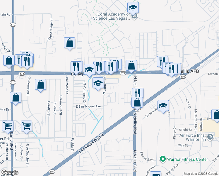 map of restaurants, bars, coffee shops, grocery stores, and more near 4271 Winter Cloud Court in Las Vegas
