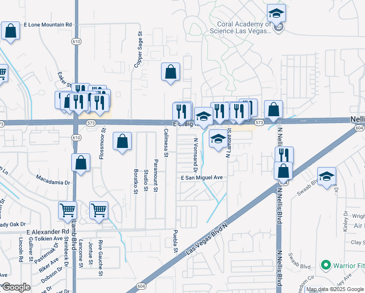 map of restaurants, bars, coffee shops, grocery stores, and more near 4721 Cessna Avenue in Las Vegas