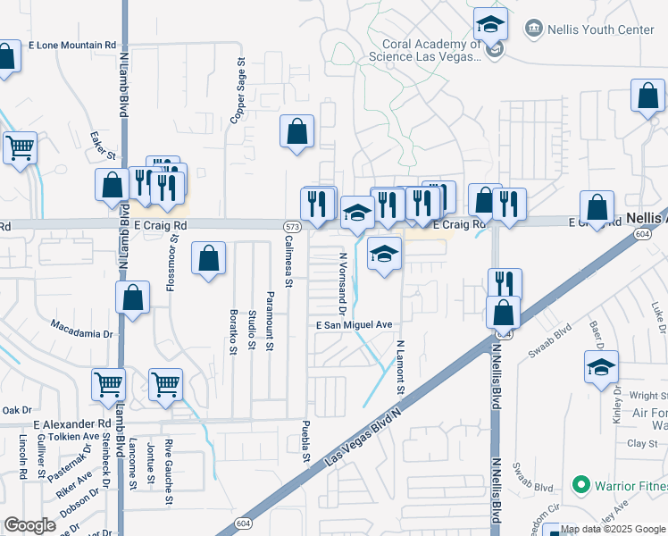 map of restaurants, bars, coffee shops, grocery stores, and more near 4343 North Vornsand Drive in Las Vegas