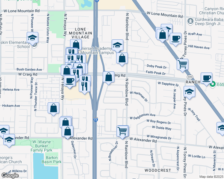 map of restaurants, bars, coffee shops, grocery stores, and more near 6812 West Greydawn Drive in Las Vegas