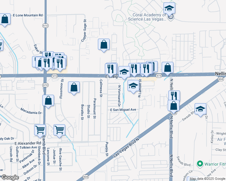 map of restaurants, bars, coffee shops, grocery stores, and more near 4735 Cessna Avenue in Las Vegas