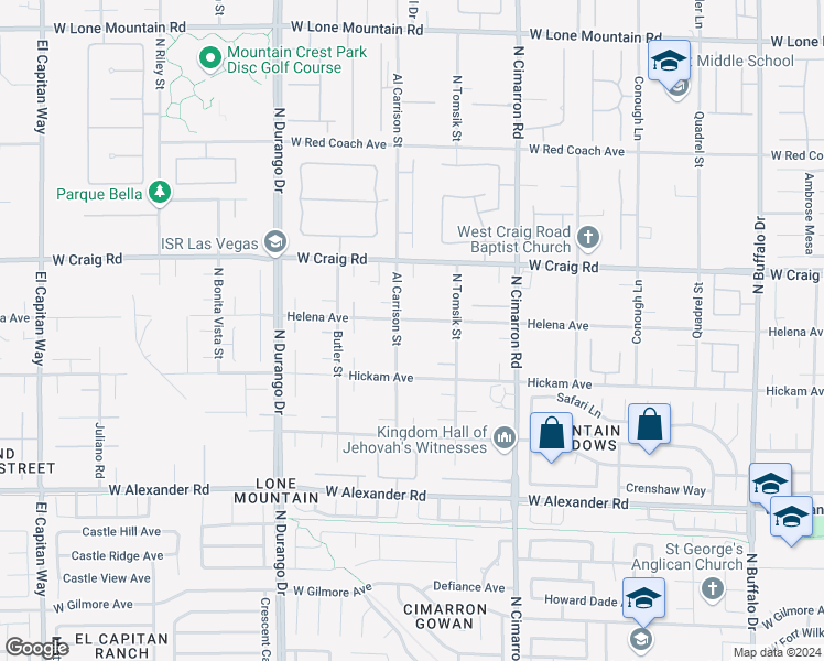 map of restaurants, bars, coffee shops, grocery stores, and more near Al Carrison Street in Las Vegas