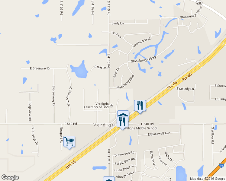 map of restaurants, bars, coffee shops, grocery stores, and more near 25637 Blackberry Boulevard in Claremore