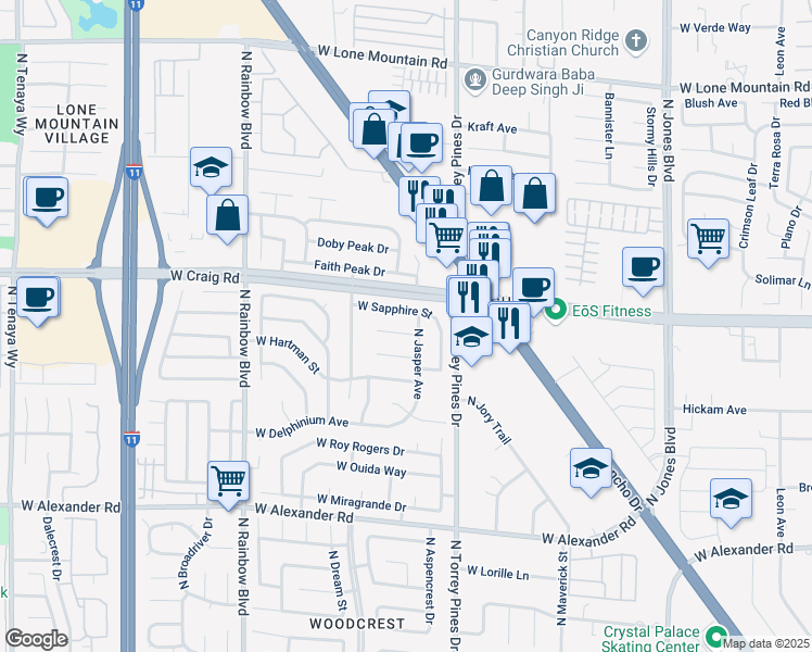 map of restaurants, bars, coffee shops, grocery stores, and more near 6429 West Gladiolus Court in Las Vegas