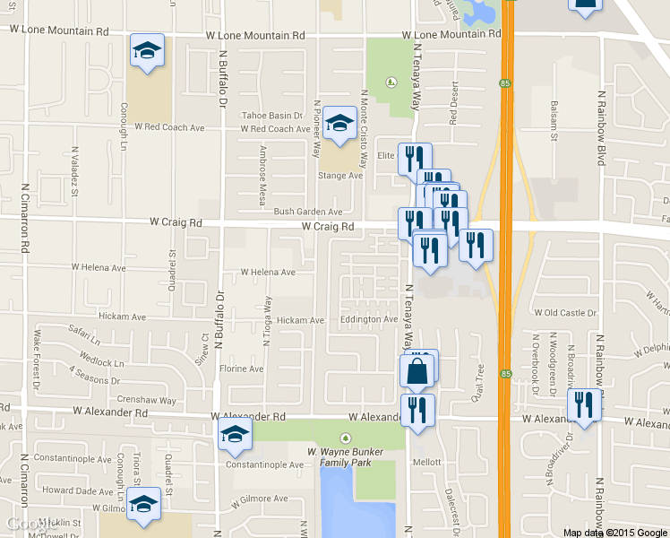 map of restaurants, bars, coffee shops, grocery stores, and more near 4265 North Thunder Twice Street in Las Vegas