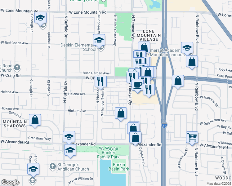 map of restaurants, bars, coffee shops, grocery stores, and more near 7261 High Cascade Avenue in Las Vegas