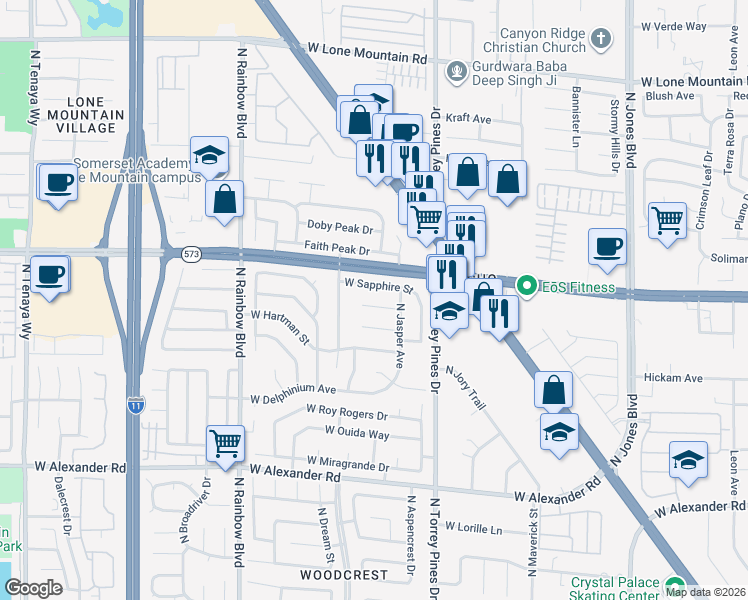 map of restaurants, bars, coffee shops, grocery stores, and more near 6440 West Gladiolus Court in Las Vegas