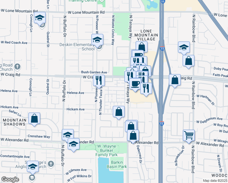 map of restaurants, bars, coffee shops, grocery stores, and more near 7261 High Cascade Avenue in Las Vegas