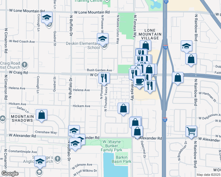 map of restaurants, bars, coffee shops, grocery stores, and more near 7337 Ribbon Ridge Avenue in Las Vegas