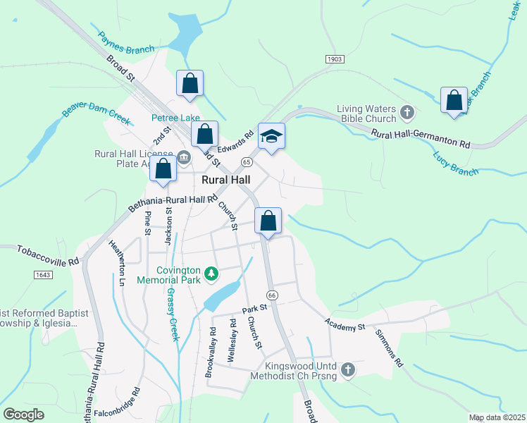 map of restaurants, bars, coffee shops, grocery stores, and more near 7945 Broad Street in Rural Hall