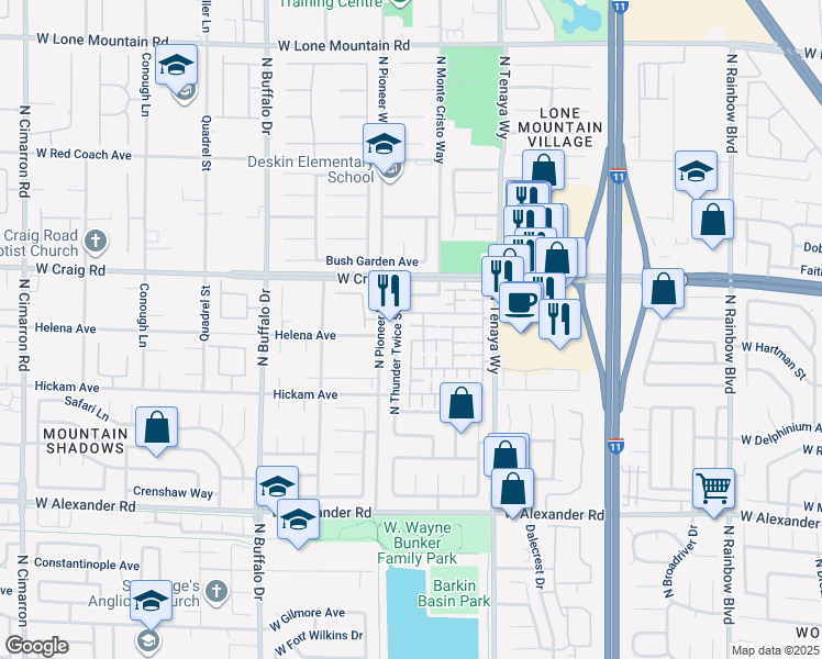 map of restaurants, bars, coffee shops, grocery stores, and more near 7341 Ribbon Ridge Avenue in Las Vegas