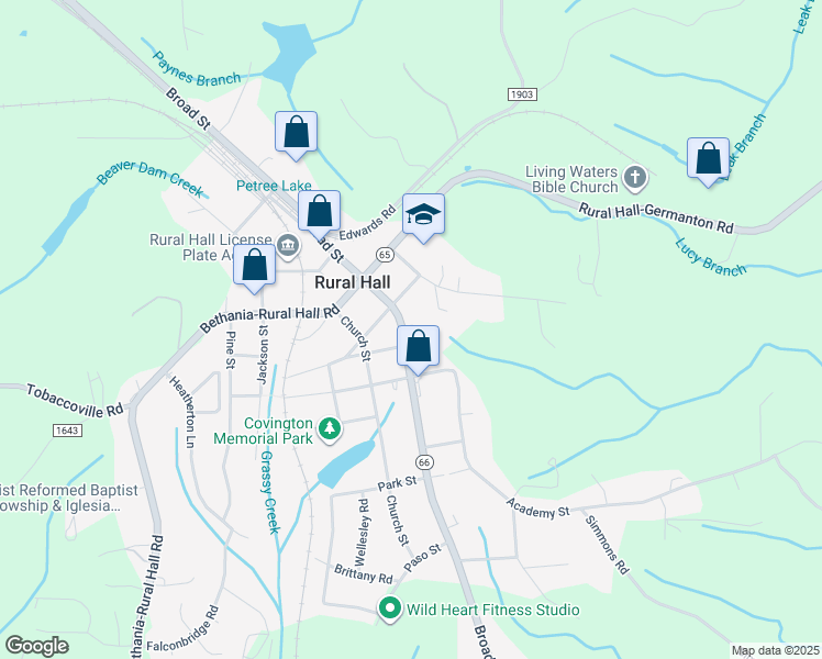 map of restaurants, bars, coffee shops, grocery stores, and more near 7939 Broad Street in Rural Hall
