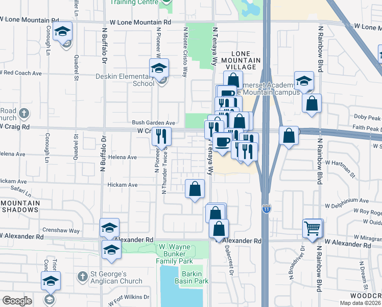 map of restaurants, bars, coffee shops, grocery stores, and more near High Cascade Avenue in Las Vegas
