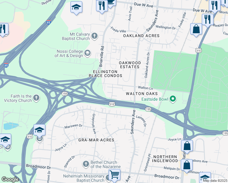 map of restaurants, bars, coffee shops, grocery stores, and more near 321 Walton Lane in Nashville