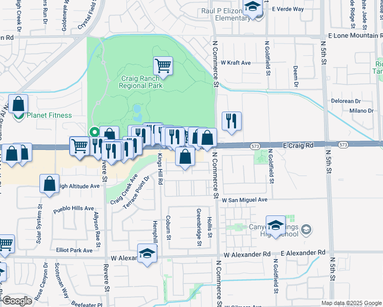 map of restaurants, bars, coffee shops, grocery stores, and more near 4375 Braeburn Glen Street in North Las Vegas