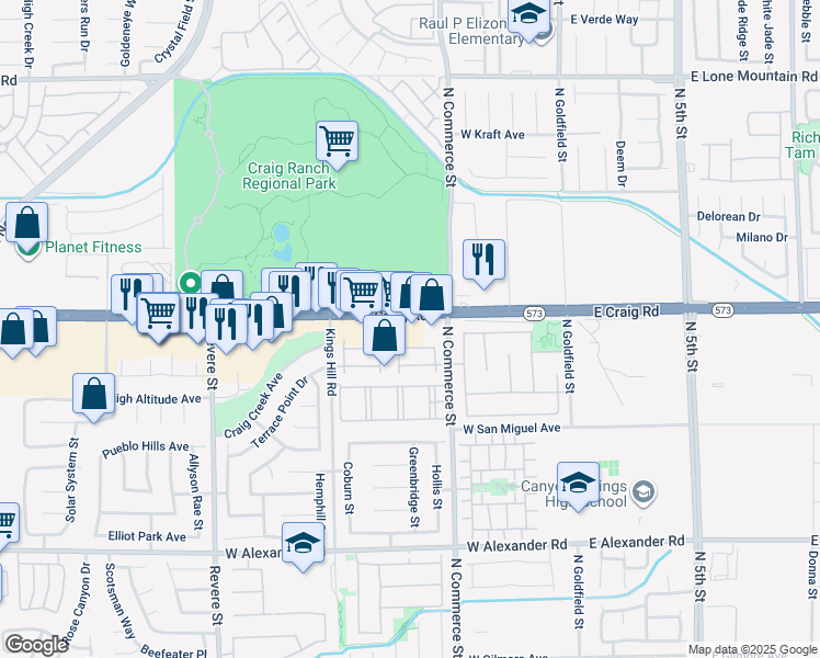 map of restaurants, bars, coffee shops, grocery stores, and more near 4375 Braeburn Glen Street in North Las Vegas