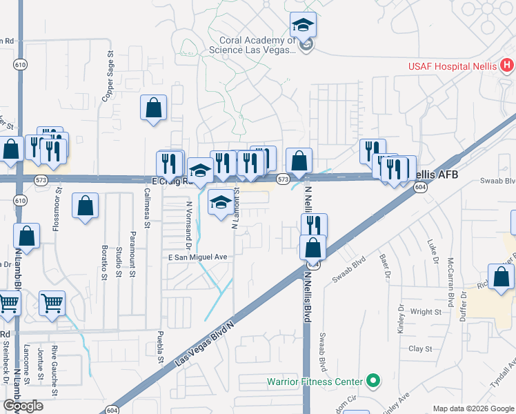 map of restaurants, bars, coffee shops, grocery stores, and more near 4262 Swordfish Court in Las Vegas