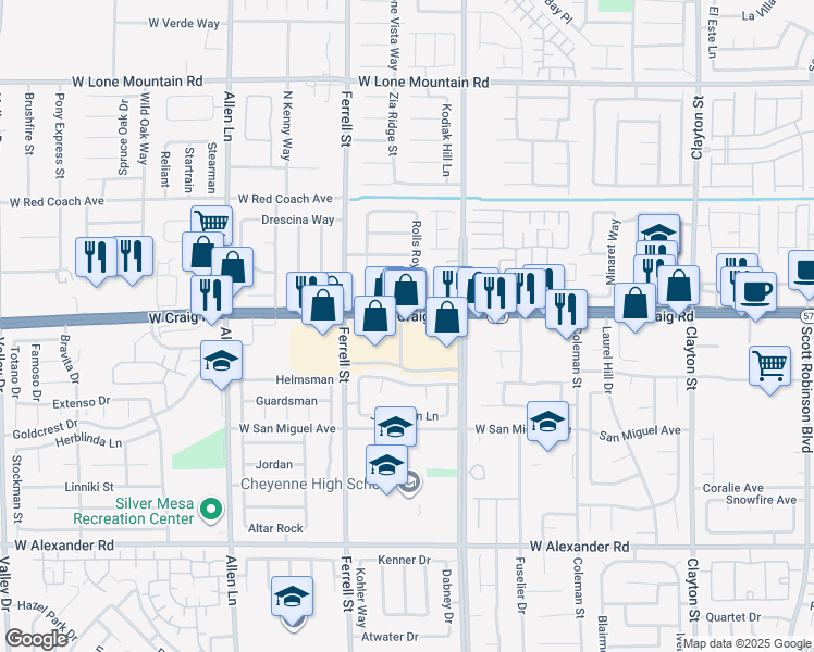 map of restaurants, bars, coffee shops, grocery stores, and more near 3053 West Craig Road in North Las Vegas