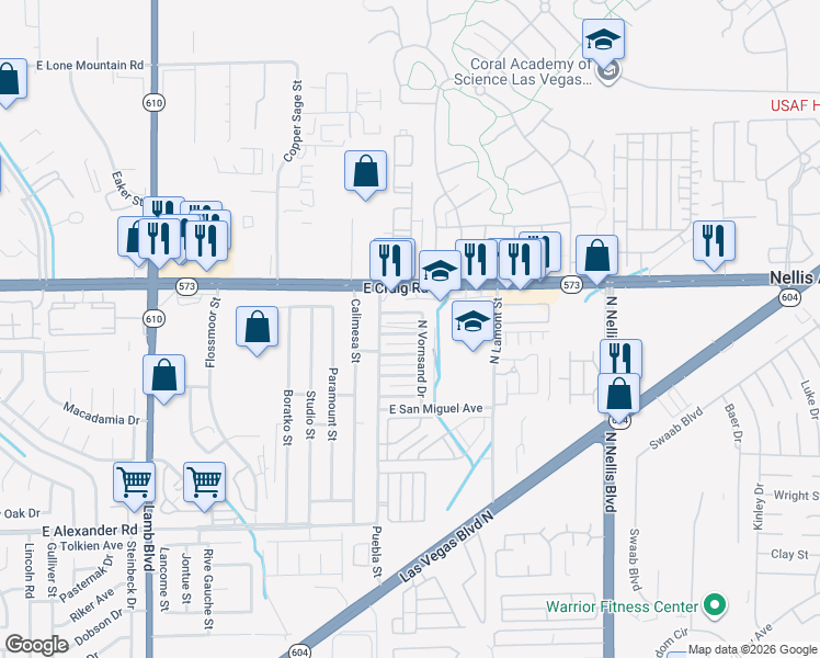 map of restaurants, bars, coffee shops, grocery stores, and more near 4762 Cessna Avenue in Las Vegas