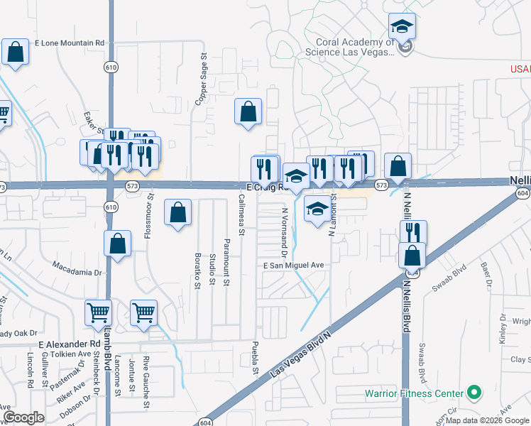 map of restaurants, bars, coffee shops, grocery stores, and more near 4720 Cessna Avenue in Las Vegas