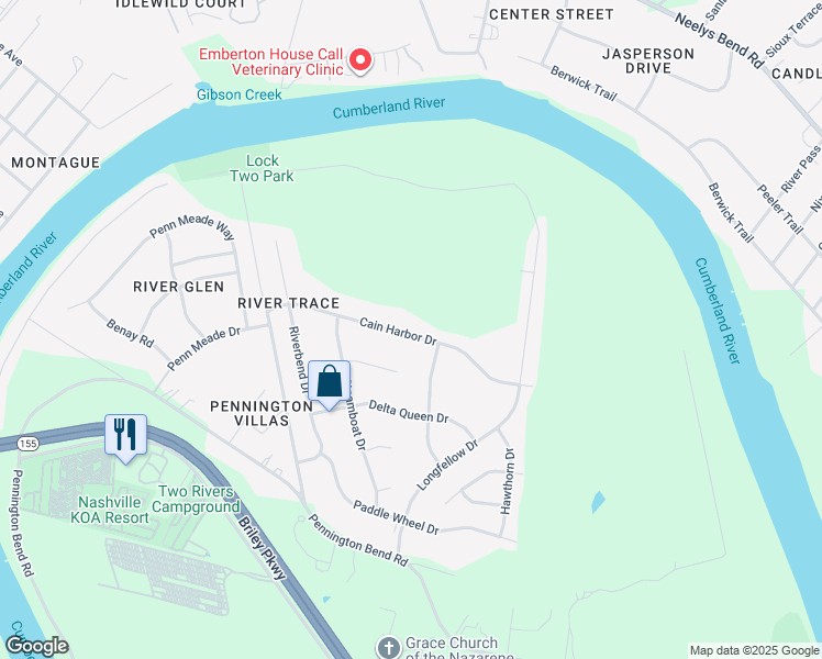 map of restaurants, bars, coffee shops, grocery stores, and more near 3301 Cain Harbor Drive in Nashville