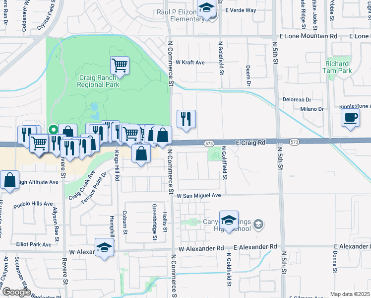 map of restaurants, bars, coffee shops, grocery stores, and more near 204 Zenith Point Avenue in North Las Vegas