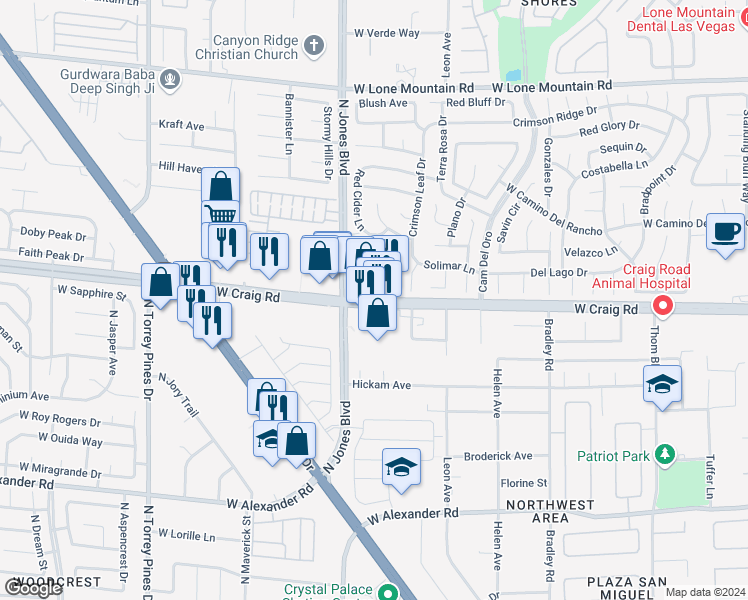 map of restaurants, bars, coffee shops, grocery stores, and more near West Craig Road in Las Vegas