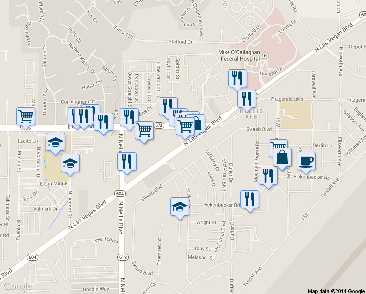 map of restaurants, bars, coffee shops, grocery stores, and more near 4328 Las Vegas Boulevard North in Las Vegas